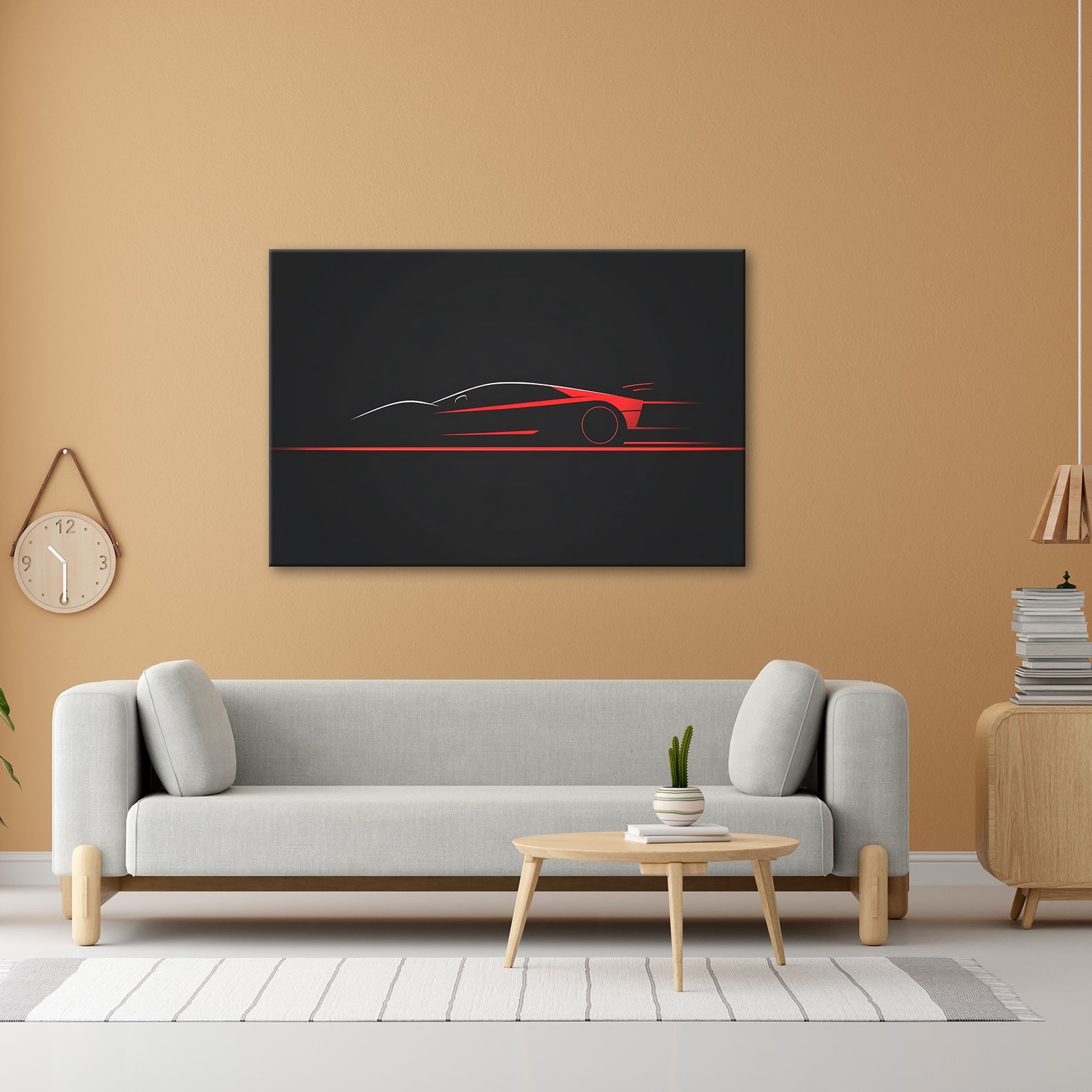 Leinwandbild Roter Blitz in minimalistischer Supersportwagen - Silhouette - deyoli