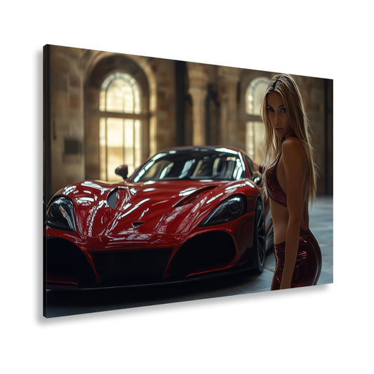 Leinwandbild Roter Flitzer – Selbstbewusste Eleganz XXL Wandbild - deyoli