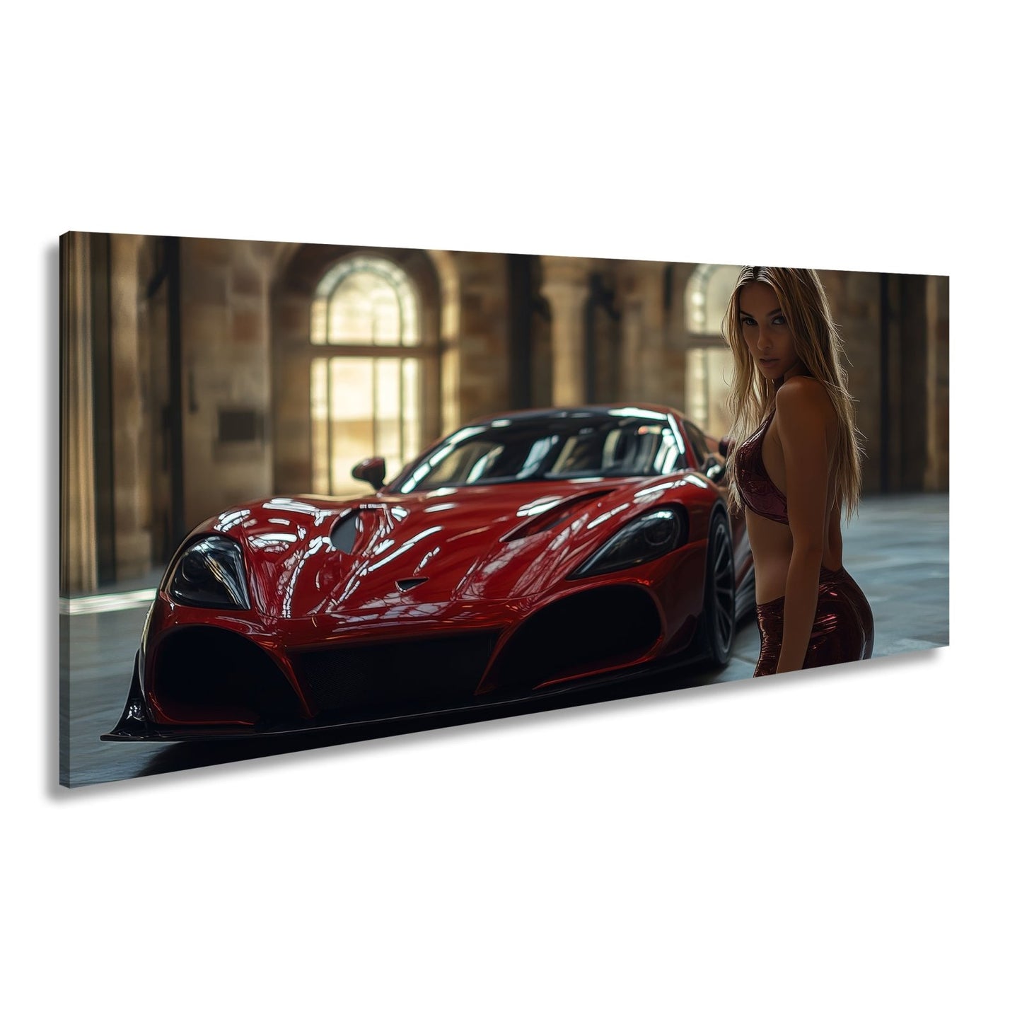 Leinwandbild Roter Flitzer – Selbstbewusste Eleganz XXL Wandbild - deyoli
