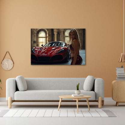 Leinwandbild Roter Flitzer – Selbstbewusste Eleganz XXL Wandbild - deyoli