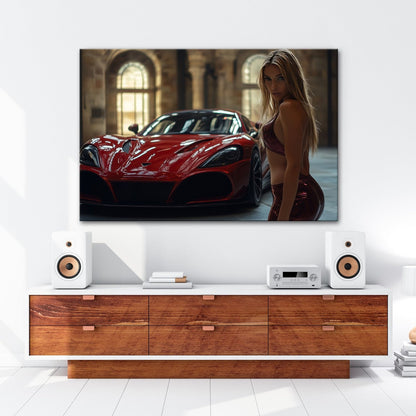 Leinwandbild Roter Flitzer – Selbstbewusste Eleganz XXL Wandbild - deyoli