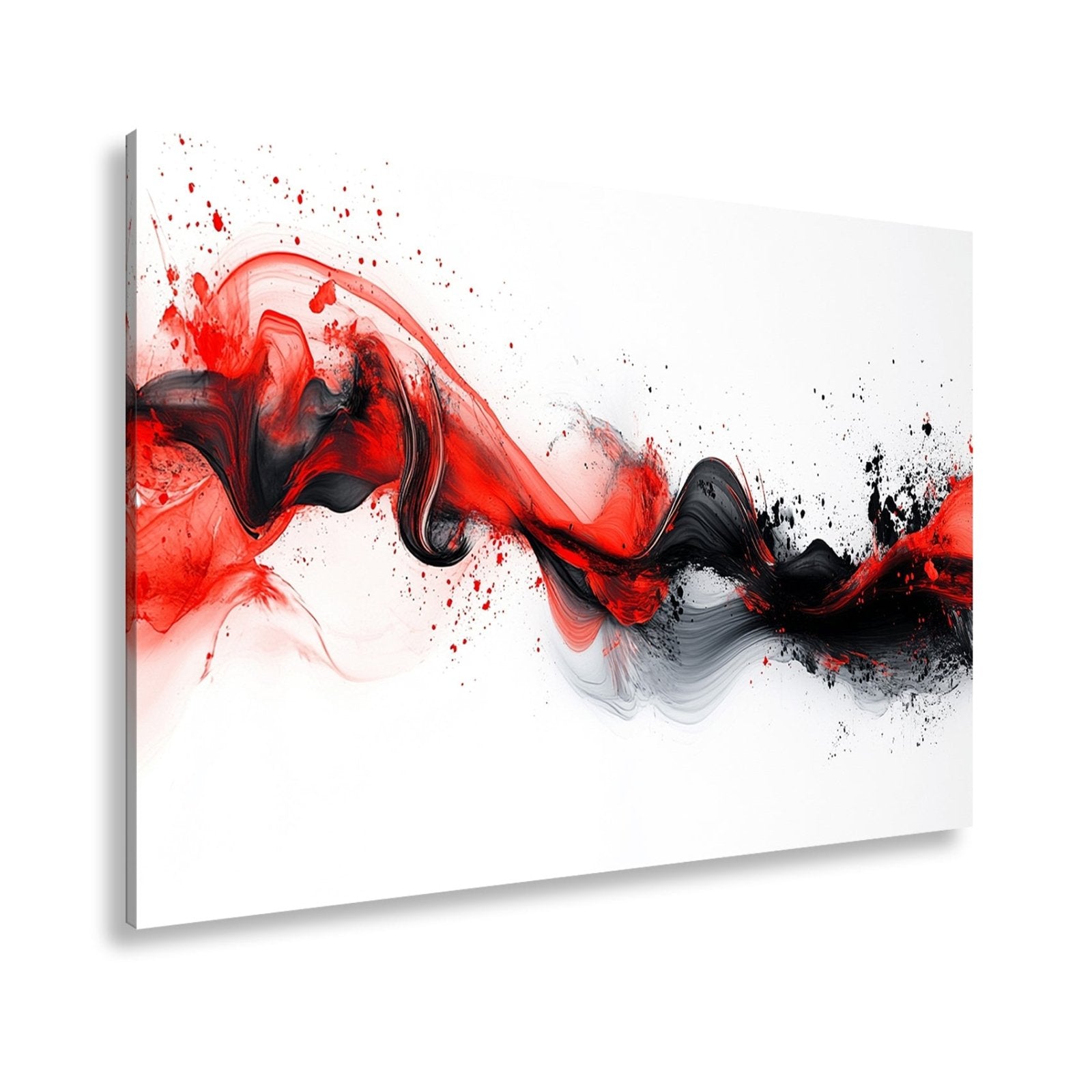 Leinwandbild Rotes Feuer tanzt mit schwarzem Rauch auf weißer Leinwand. - deyoli