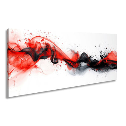 Leinwandbild Rotes Feuer tanzt mit schwarzem Rauch auf weißer Leinwand. - deyoli