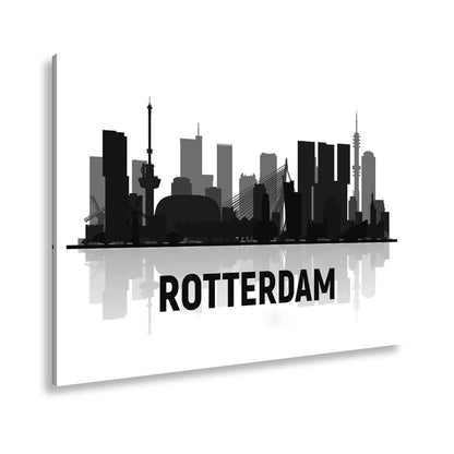 Leinwandbild Rotterdam Skyline Blau – Moderne Stadtsilhouette XXL Canvas - deyoli