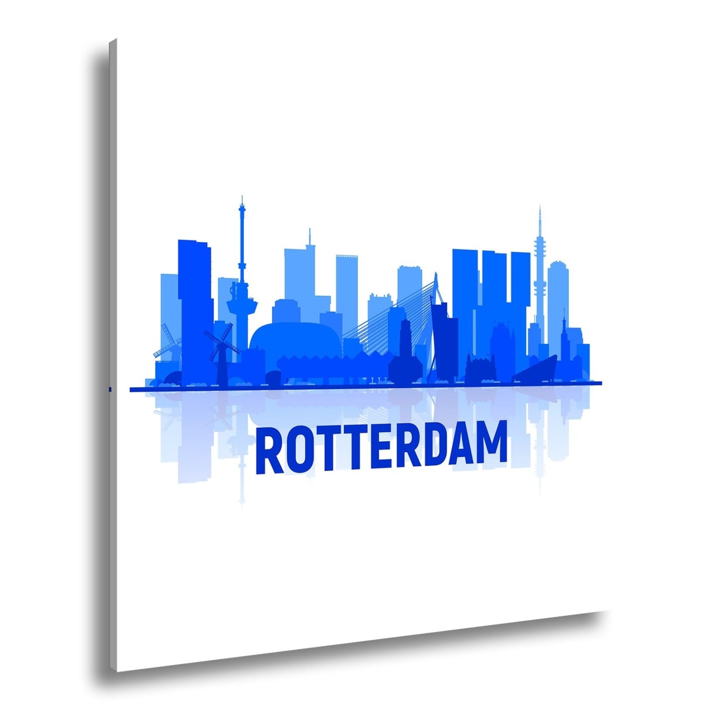 Leinwandbild Rotterdam Skyline Blau – Moderne Stadtsilhouette XXL Canvas - deyoli