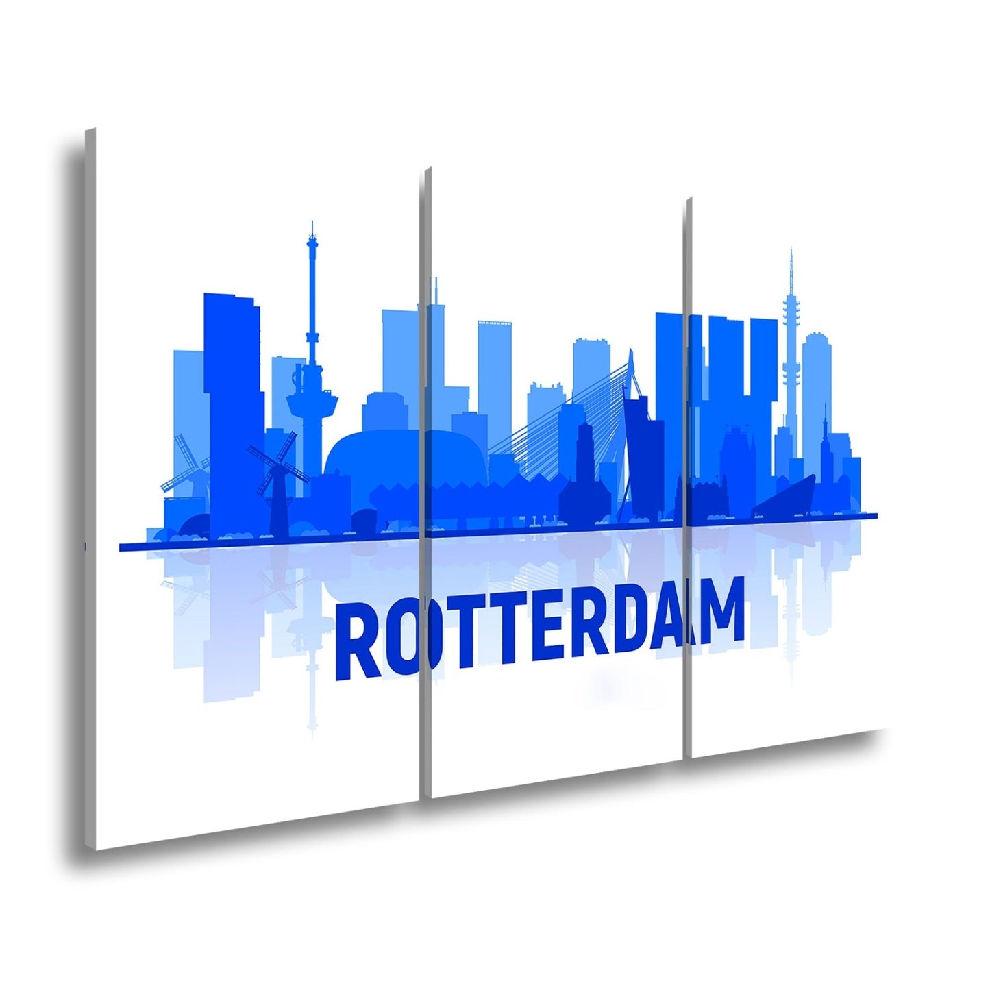 Leinwandbild Rotterdam Skyline Blau – Moderne Stadtsilhouette XXL Canvas - deyoli