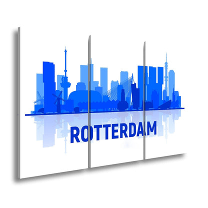 Leinwandbild Rotterdam Skyline Blau – Moderne Stadtsilhouette XXL Canvas - deyoli