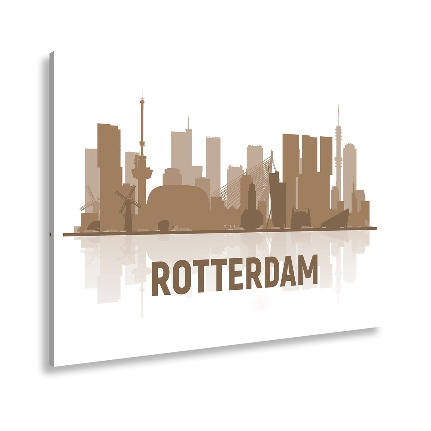 Leinwandbild Rotterdam Skyline Blau – Moderne Stadtsilhouette XXL Canvas - deyoli