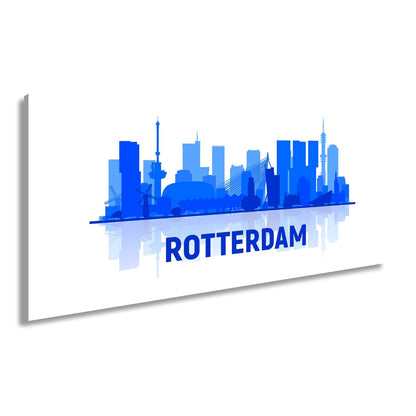 Leinwandbild Rotterdam Skyline Blau – Moderne Stadtsilhouette XXL Canvas - deyoli