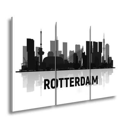 Leinwandbild Rotterdam Skyline Blau – Moderne Stadtsilhouette XXL Canvas - deyoli