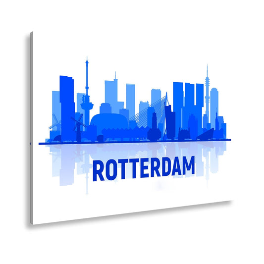 Leinwandbild Rotterdam Skyline Blau – Moderne Stadtsilhouette XXL Canvas - deyoli