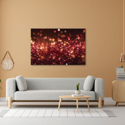 Leinwandbild Rubinrote Kristalle funkeln im Bokeh der Fantasie. - deyoli