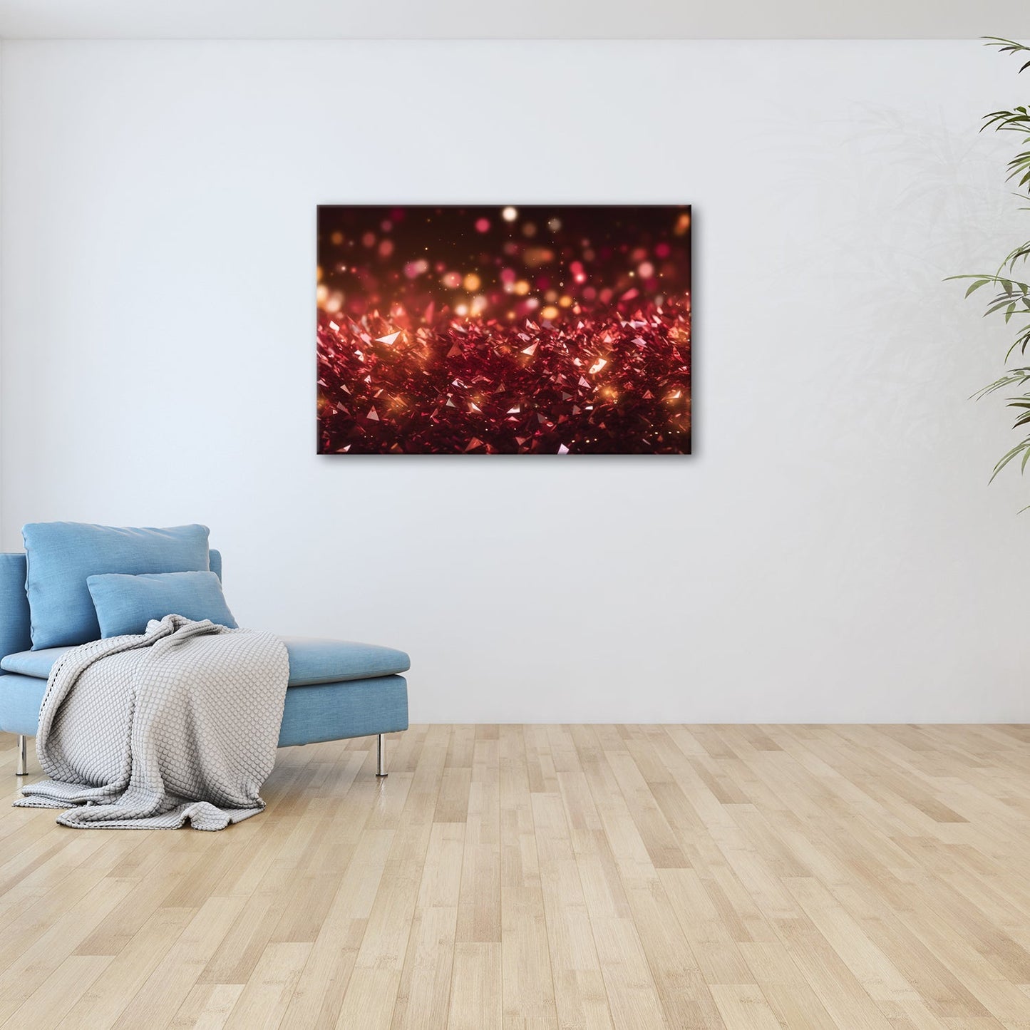 Leinwandbild Rubinrote Kristalle funkeln im Bokeh der Fantasie. - deyoli