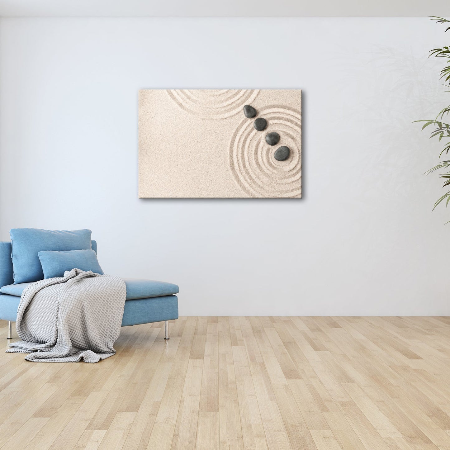 Leinwandbild Ruhe in Kreisen – Zen - Garten aus Sand und Stein. - deyoli