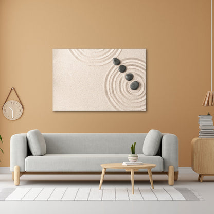 Leinwandbild Ruhe in Kreisen – Zen - Garten aus Sand und Stein. - deyoli