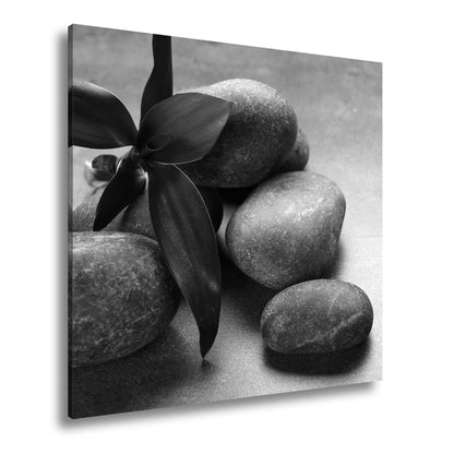 Leinwandbild Ruhevolle Steine und Blattgrün – ein Stillleben der Balance. - deyoli