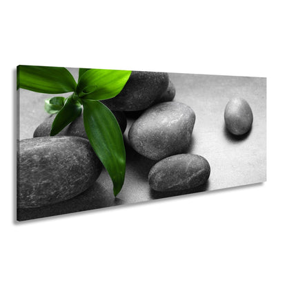 Leinwandbild Ruhevolle Steine und Blattgrün – ein Stillleben der Balance. - deyoli