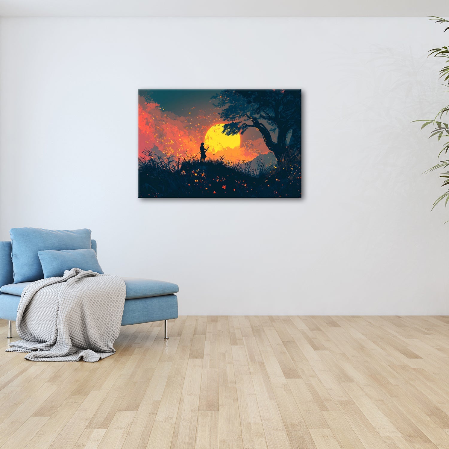 Leinwandbild Samurai im Feuerhimmel – Stille vor der Nacht. - deyoli