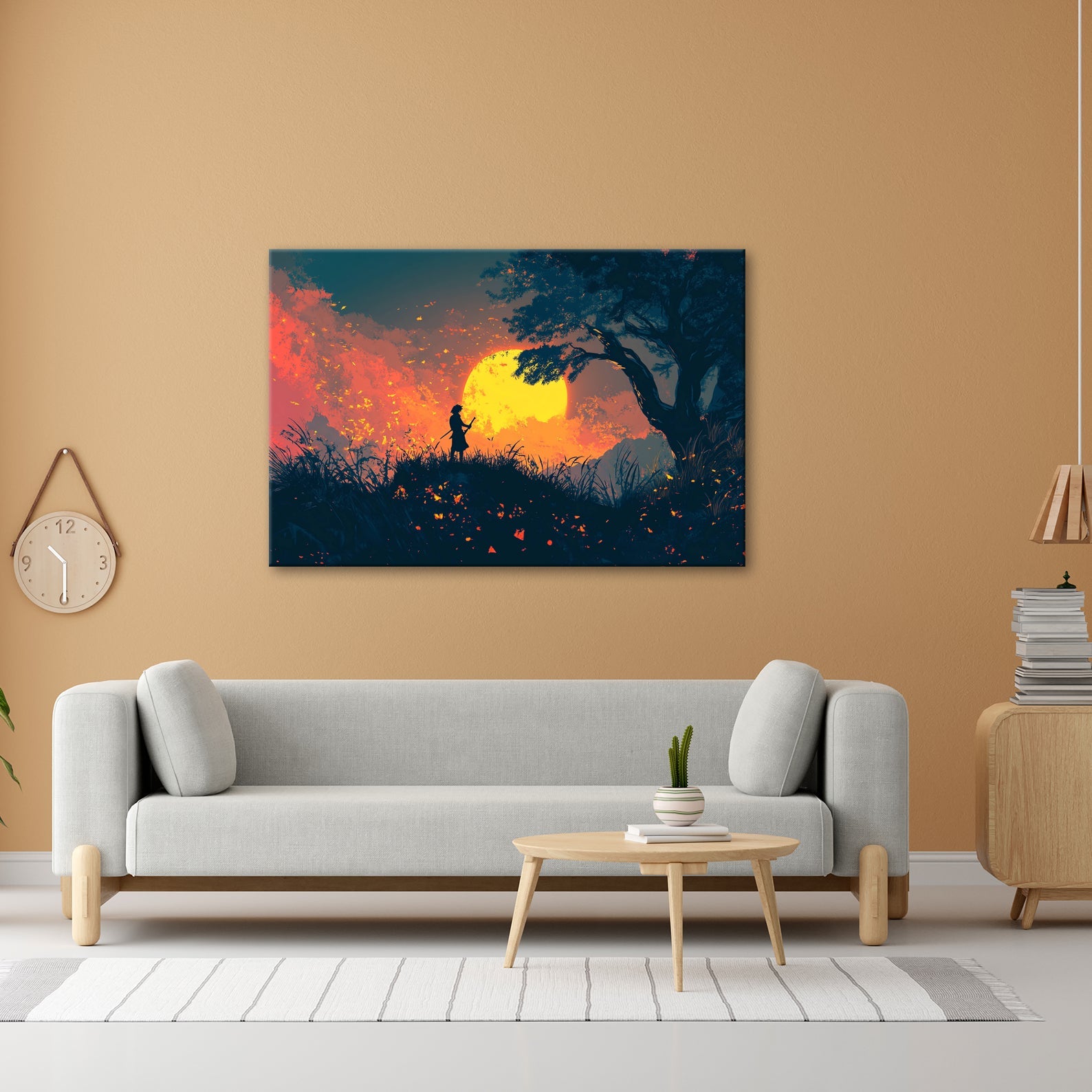 Leinwandbild Samurai im Feuerhimmel – Stille vor der Nacht. - deyoli