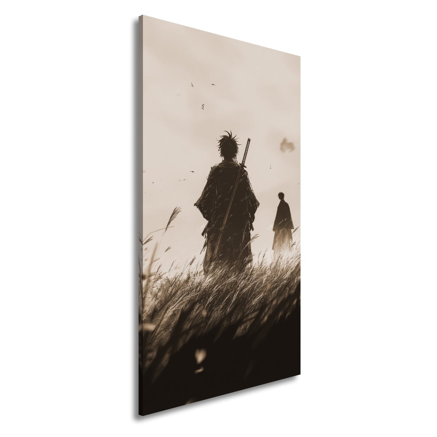 Leinwandbild Samurai XXL – Zwei Krieger stehen still im windgepeitschten Gras - deyoli