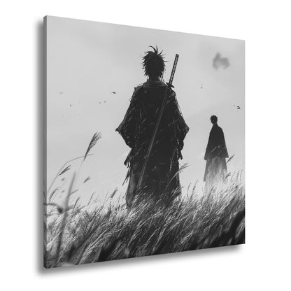 Leinwandbild Samurai XXL – Zwei Krieger stehen still im windgepeitschten Gras - deyoli