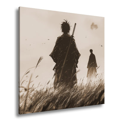 Leinwandbild Samurai XXL – Zwei Krieger stehen still im windgepeitschten Gras - deyoli
