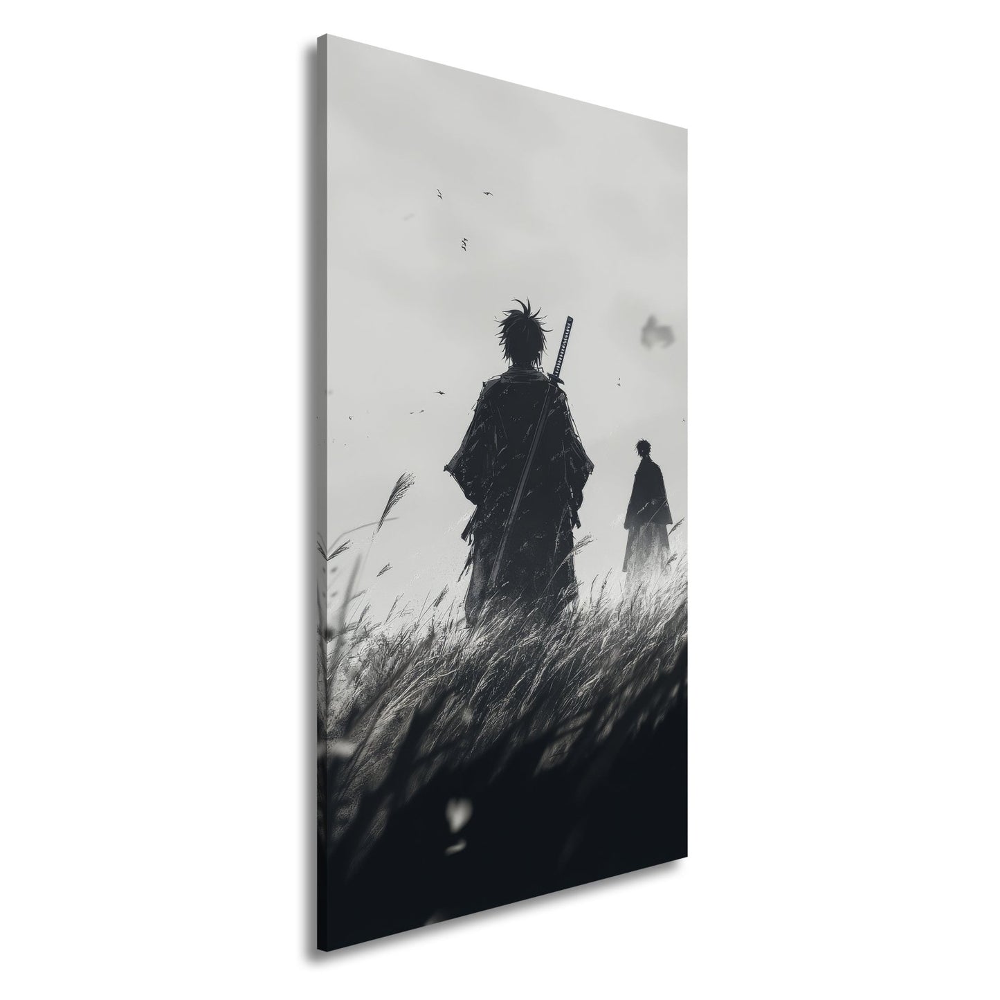 Leinwandbild Samurai XXL – Zwei Krieger stehen still im windgepeitschten Gras - deyoli