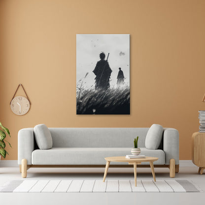 Leinwandbild Samurai XXL – Zwei Krieger stehen still im windgepeitschten Gras - deyoli