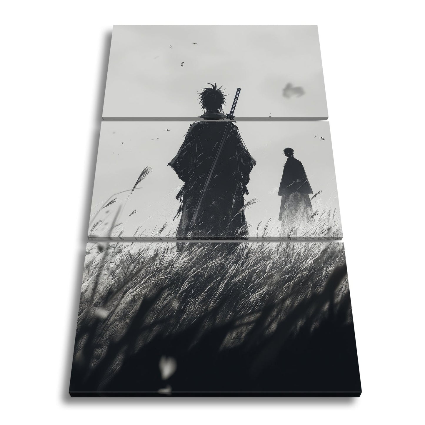 Leinwandbild Samurai XXL – Zwei Krieger stehen still im windgepeitschten Gras - deyoli
