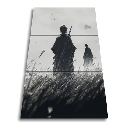 Leinwandbild Samurai XXL – Zwei Krieger stehen still im windgepeitschten Gras - deyoli