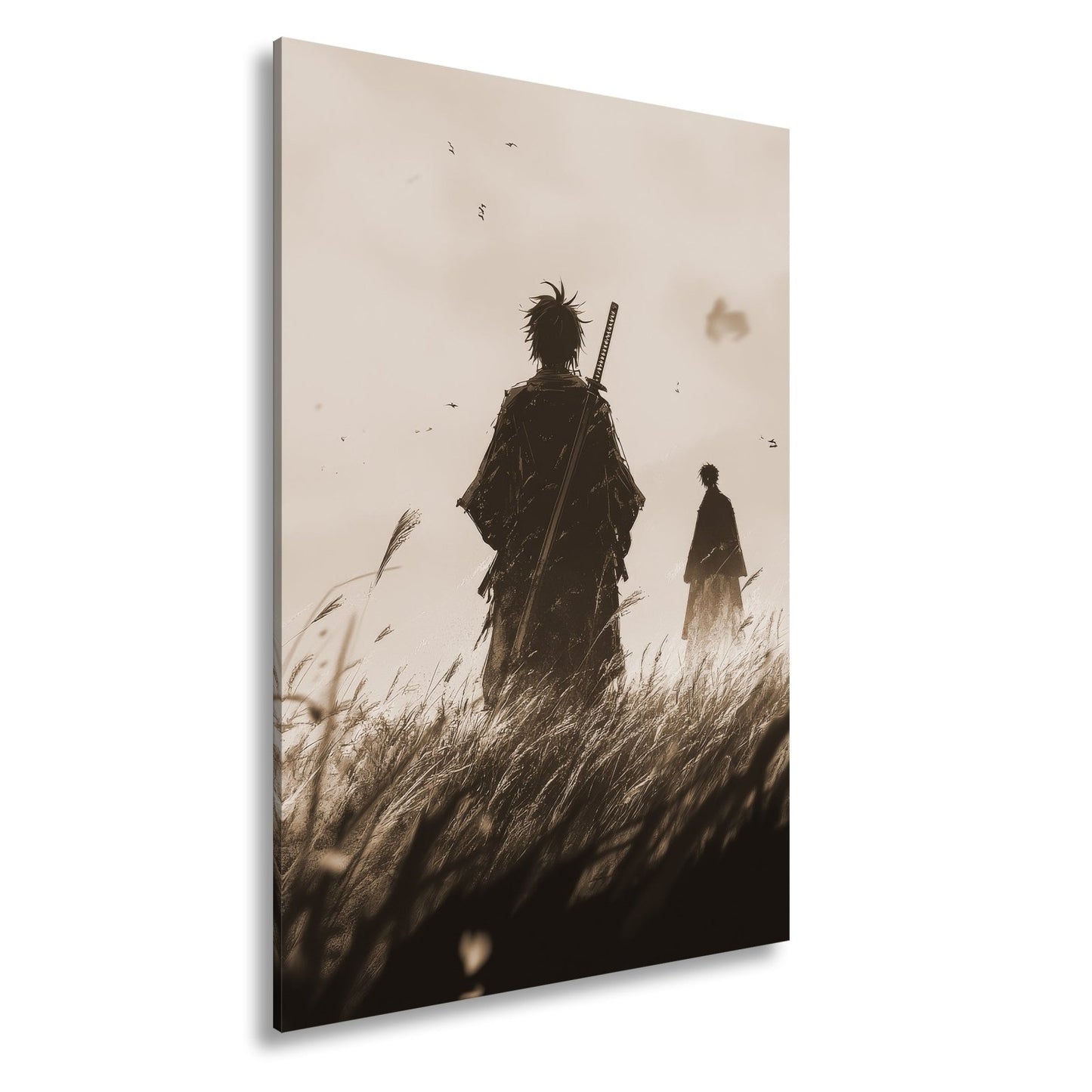 Leinwandbild Samurai XXL – Zwei Krieger stehen still im windgepeitschten Gras - deyoli
