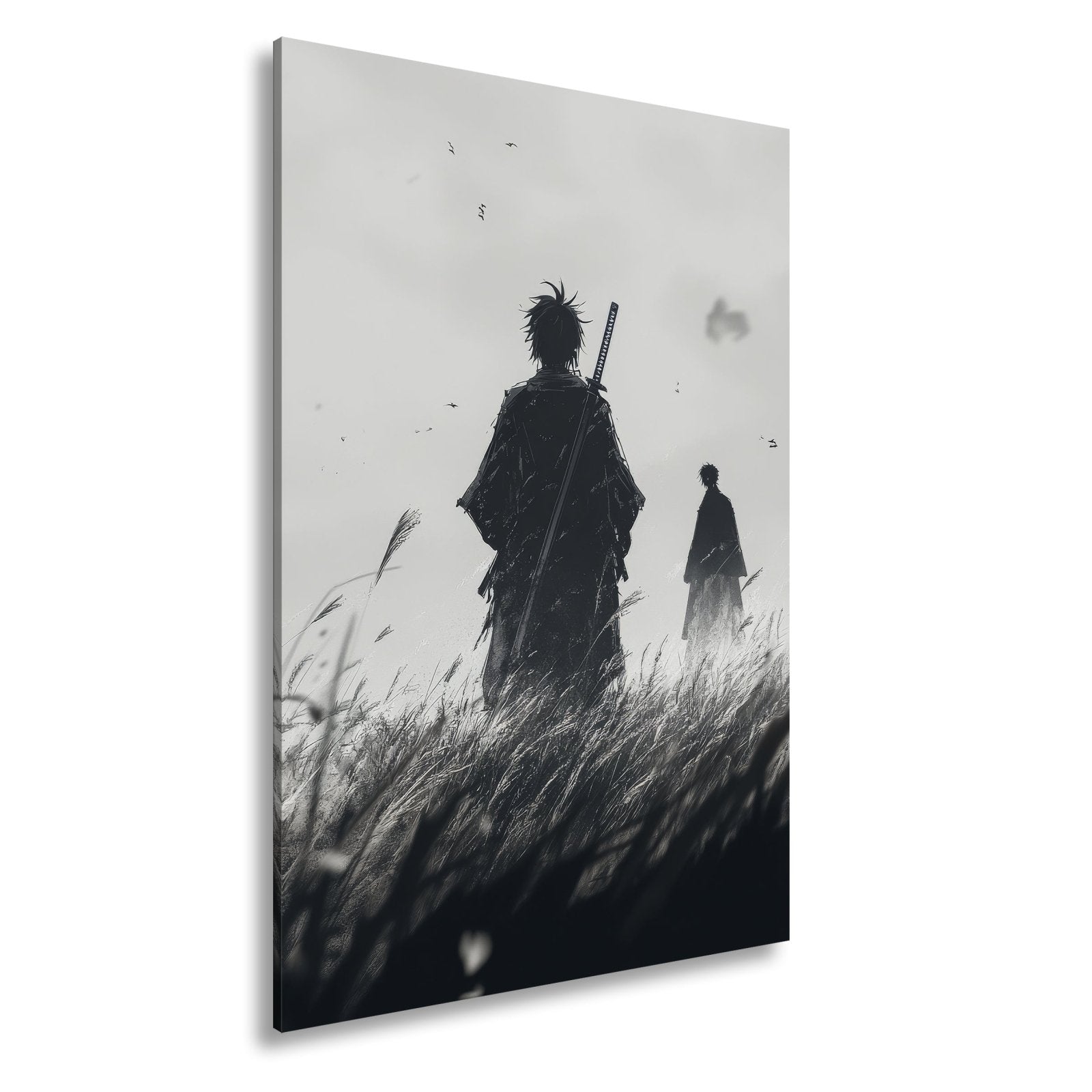 Leinwandbild Samurai XXL – Zwei Krieger stehen still im windgepeitschten Gras - deyoli