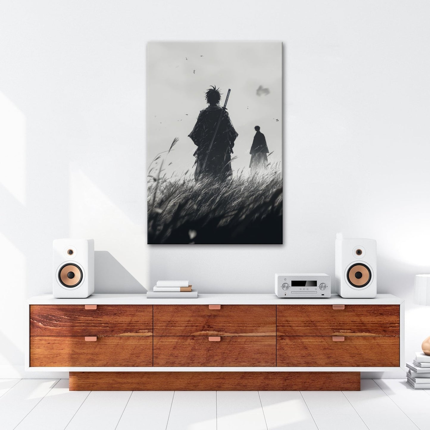 Leinwandbild Samurai XXL – Zwei Krieger stehen still im windgepeitschten Gras - deyoli