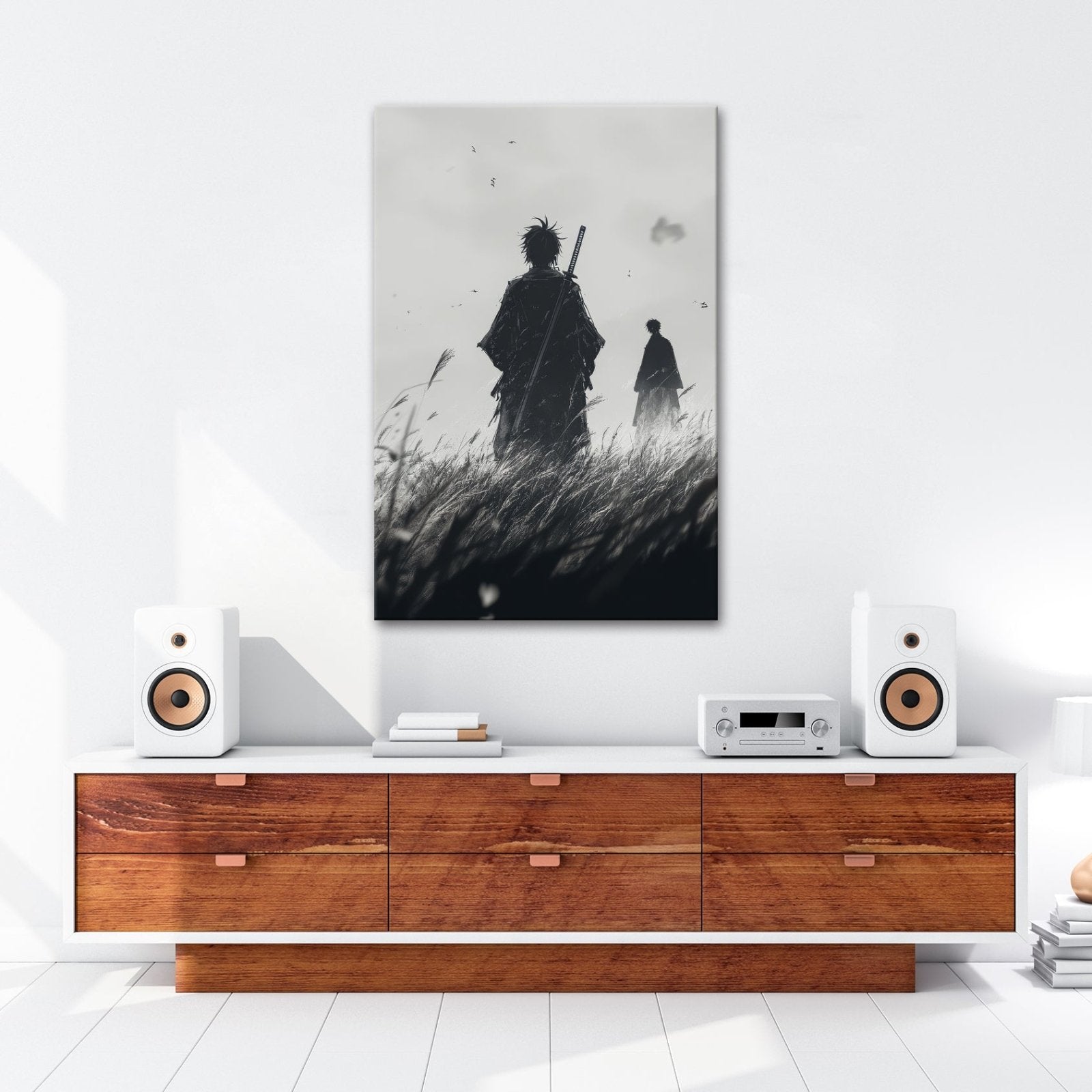 Leinwandbild Samurai XXL – Zwei Krieger stehen still im windgepeitschten Gras - deyoli