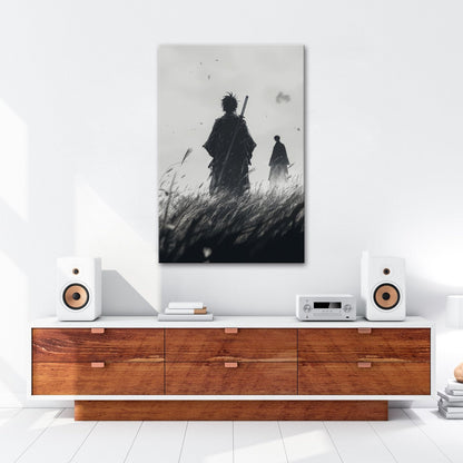 Leinwandbild Samurai XXL – Zwei Krieger stehen still im windgepeitschten Gras - deyoli