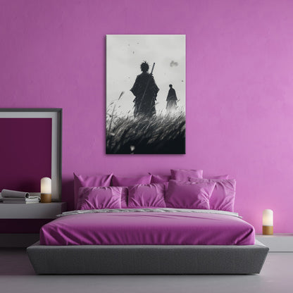 Leinwandbild Samurai XXL – Zwei Krieger stehen still im windgepeitschten Gras - deyoli