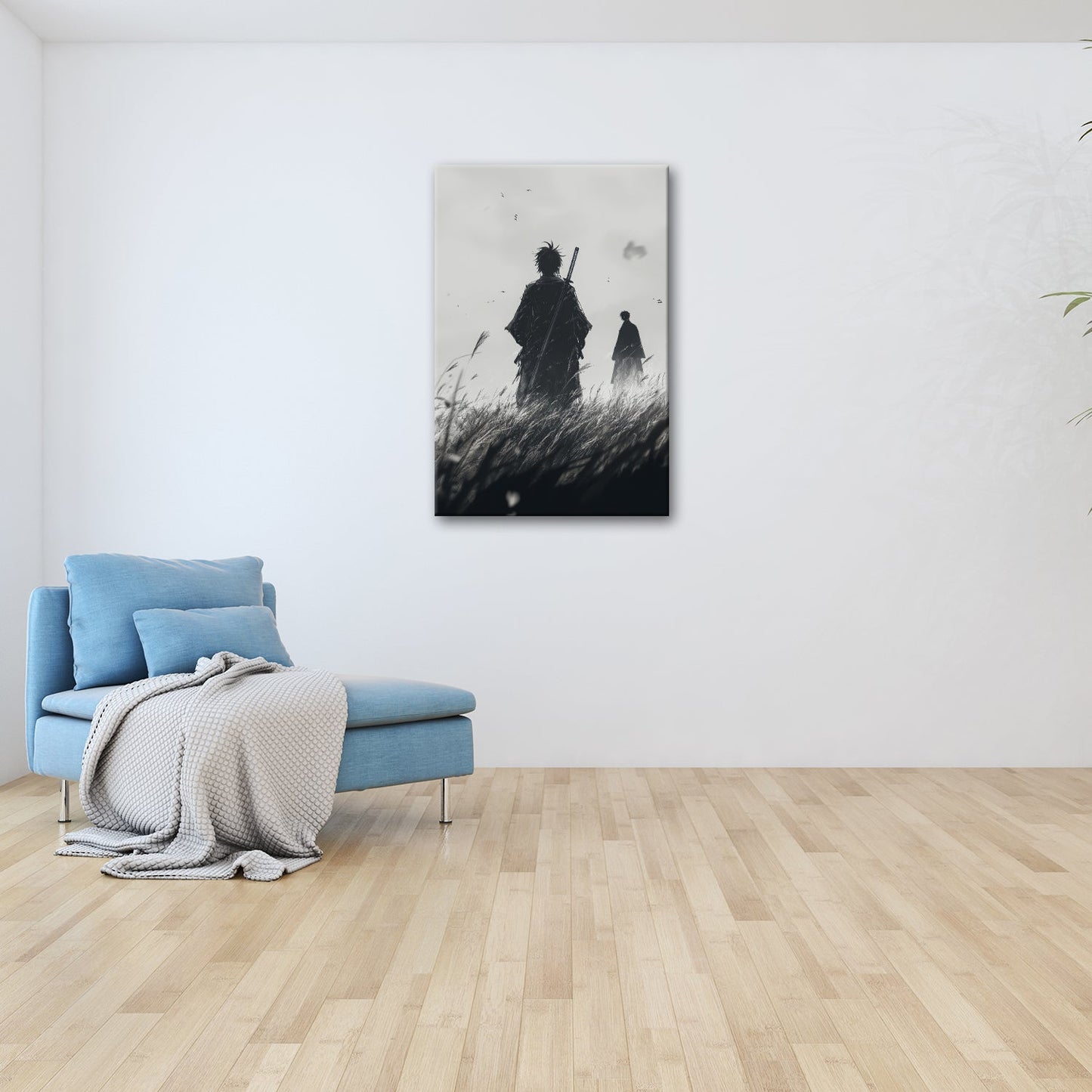 Leinwandbild Samurai XXL – Zwei Krieger stehen still im windgepeitschten Gras - deyoli