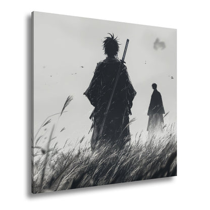 Leinwandbild Samurai XXL – Zwei Krieger stehen still im windgepeitschten Gras - deyoli