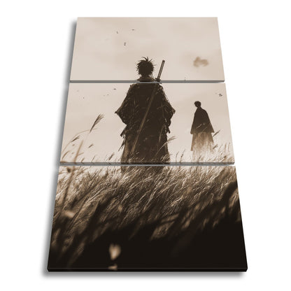 Leinwandbild Samurai XXL – Zwei Krieger stehen still im windgepeitschten Gras - deyoli