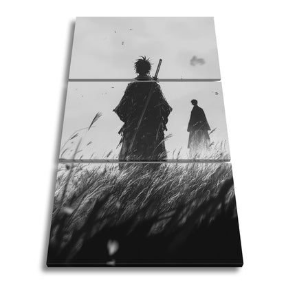 Leinwandbild Samurai XXL – Zwei Krieger stehen still im windgepeitschten Gras - deyoli