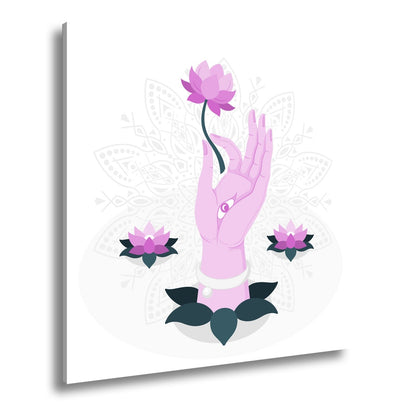 Leinwandbild Sanfte Hand erhebt eine Lotusblüte in spiritueller Harmonie - deyoli