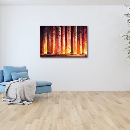 Leinwandbild Säulen aus Feuerstein – Licht tanzt in steinernen Hallen. - deyoli