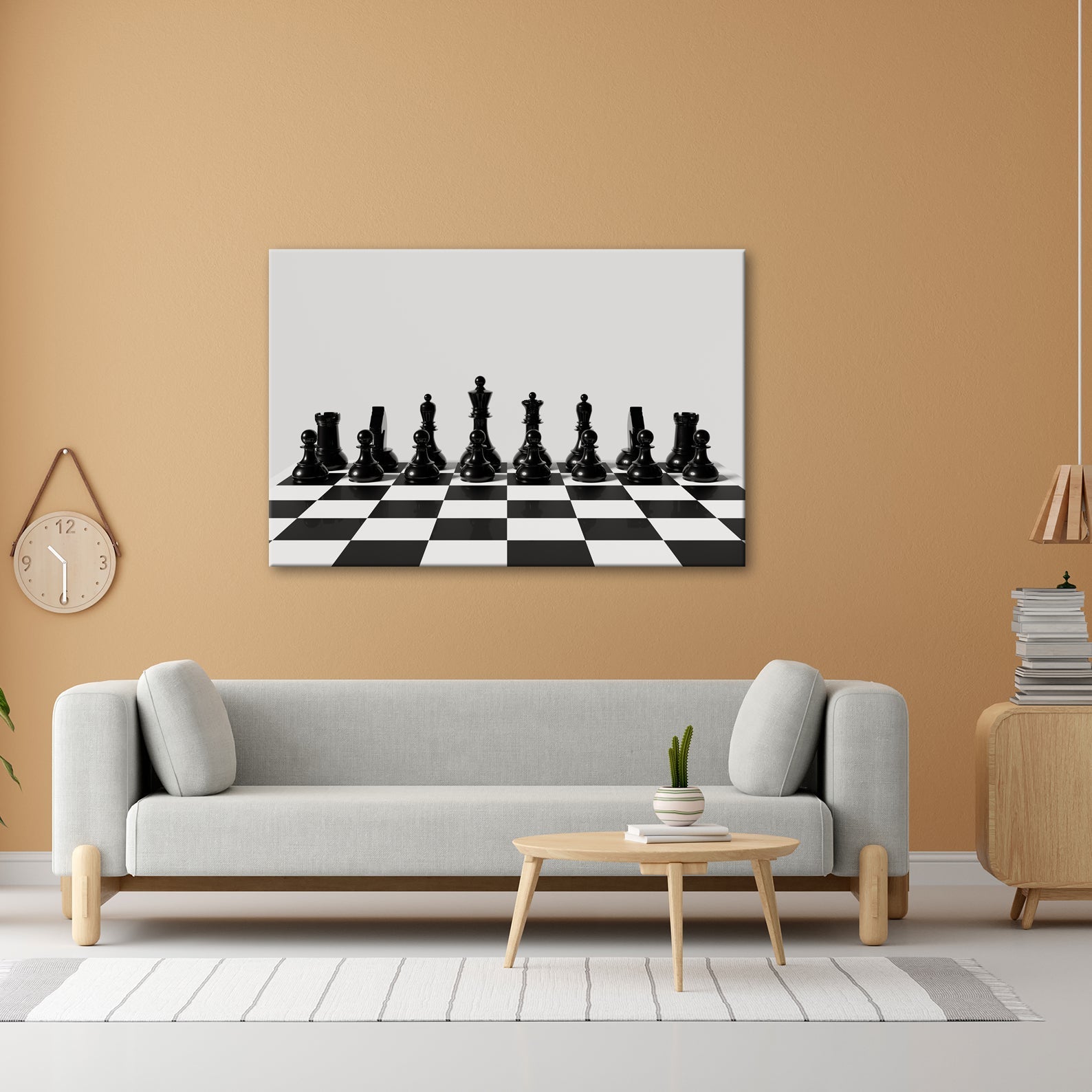 Leinwandbild Schach XXL – Figuren in Reih & Glied bereit für ersten Zug - deyoli