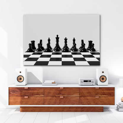 Leinwandbild Schach XXL – Figuren in Reih & Glied bereit für ersten Zug - deyoli
