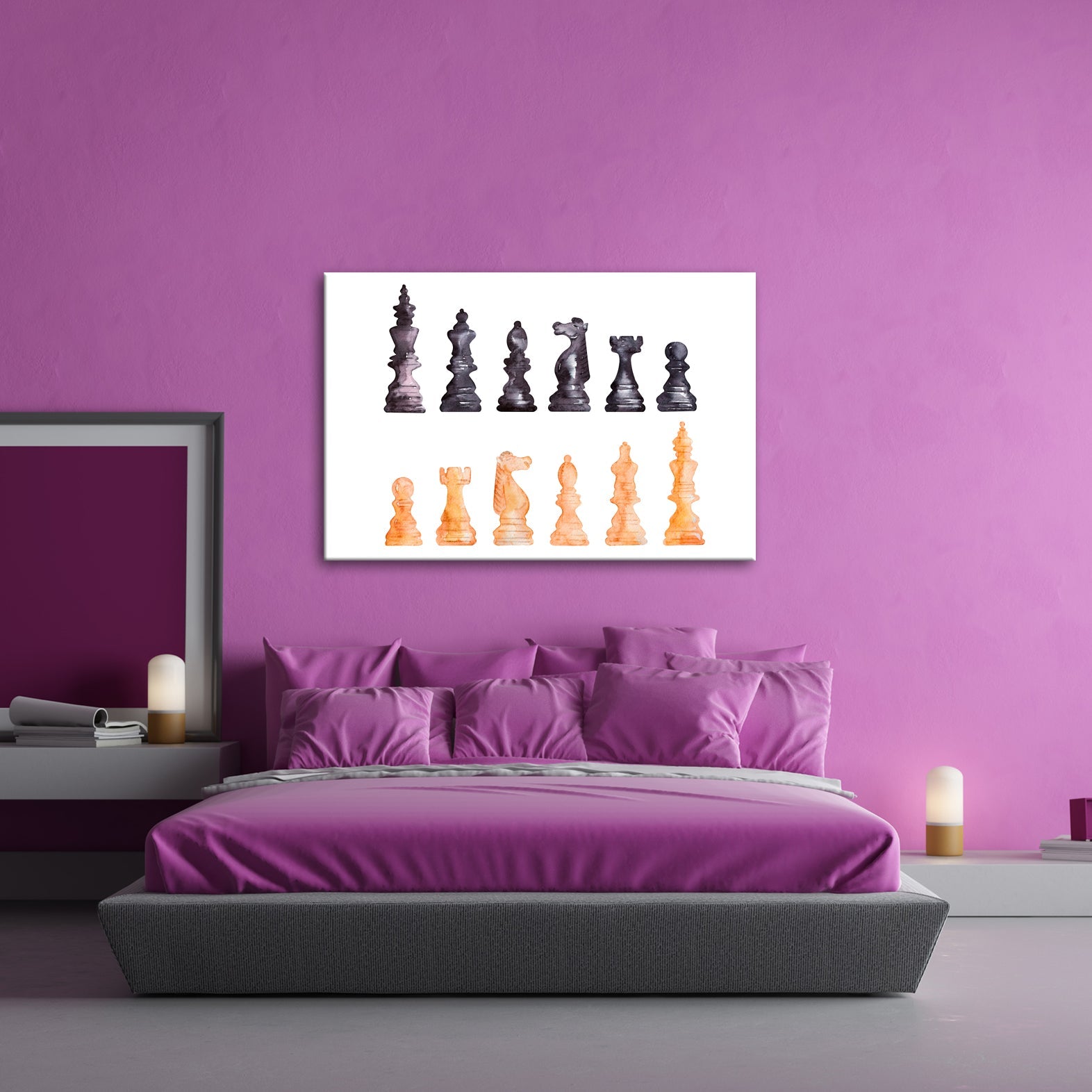 Leinwandbild Schach XXL – Zwei Armeen in zarter Aquarelloptik bereit zum Duell - deyoli