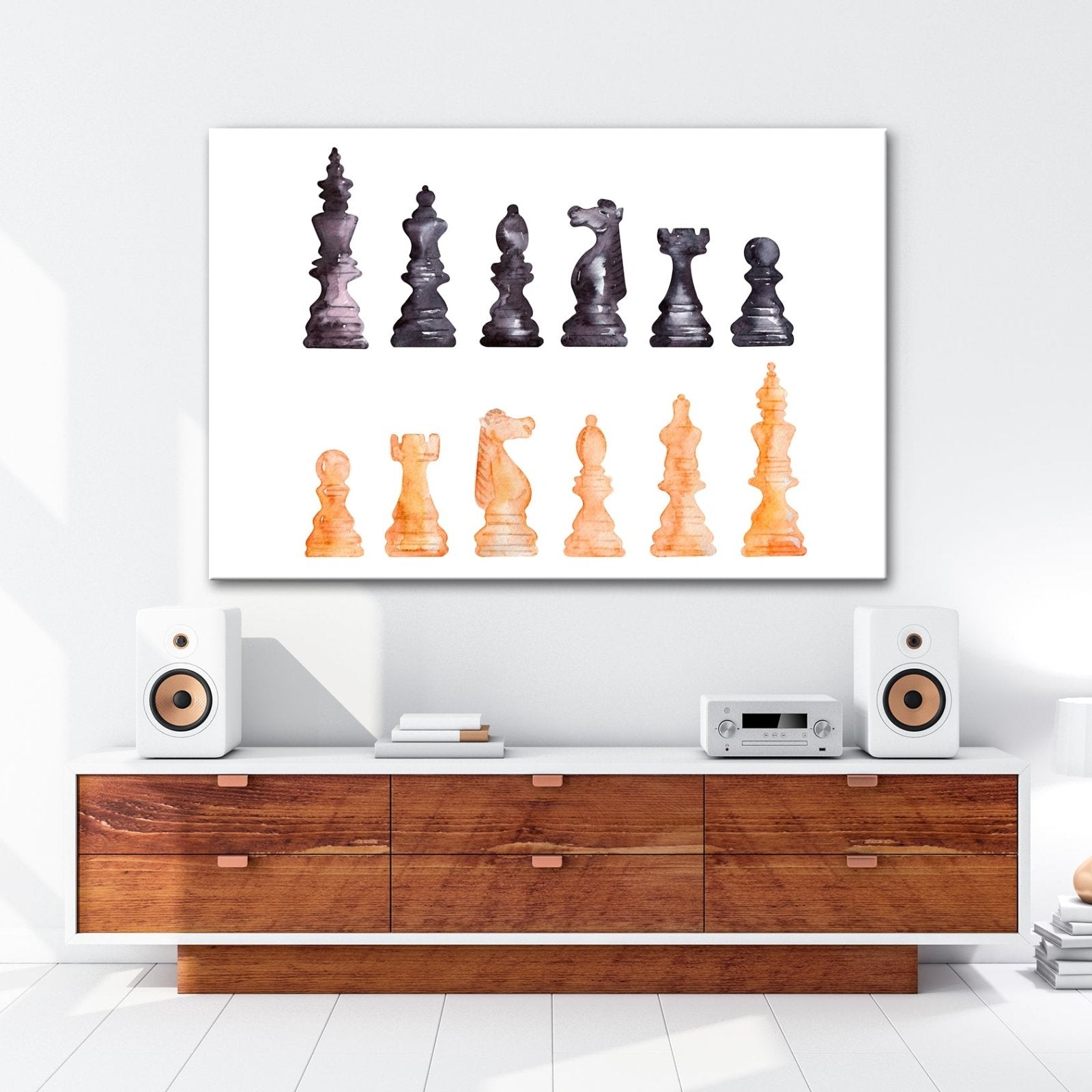 Leinwandbild Schach XXL – Zwei Armeen in zarter Aquarelloptik bereit zum Duell - deyoli