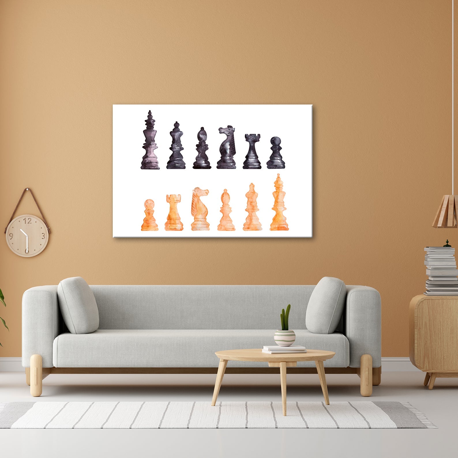 Leinwandbild Schach XXL – Zwei Armeen in zarter Aquarelloptik bereit zum Duell - deyoli