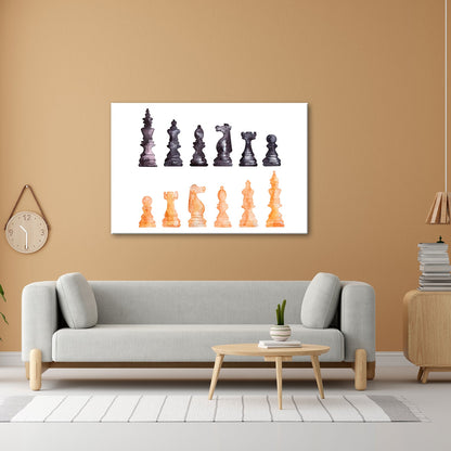 Leinwandbild Schach XXL – Zwei Armeen in zarter Aquarelloptik bereit zum Duell - deyoli