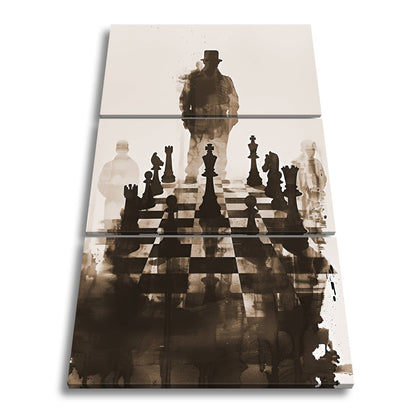Leinwandbild Schachfiguren im Schatten eines geheimnisvollen Spielers - deyoli