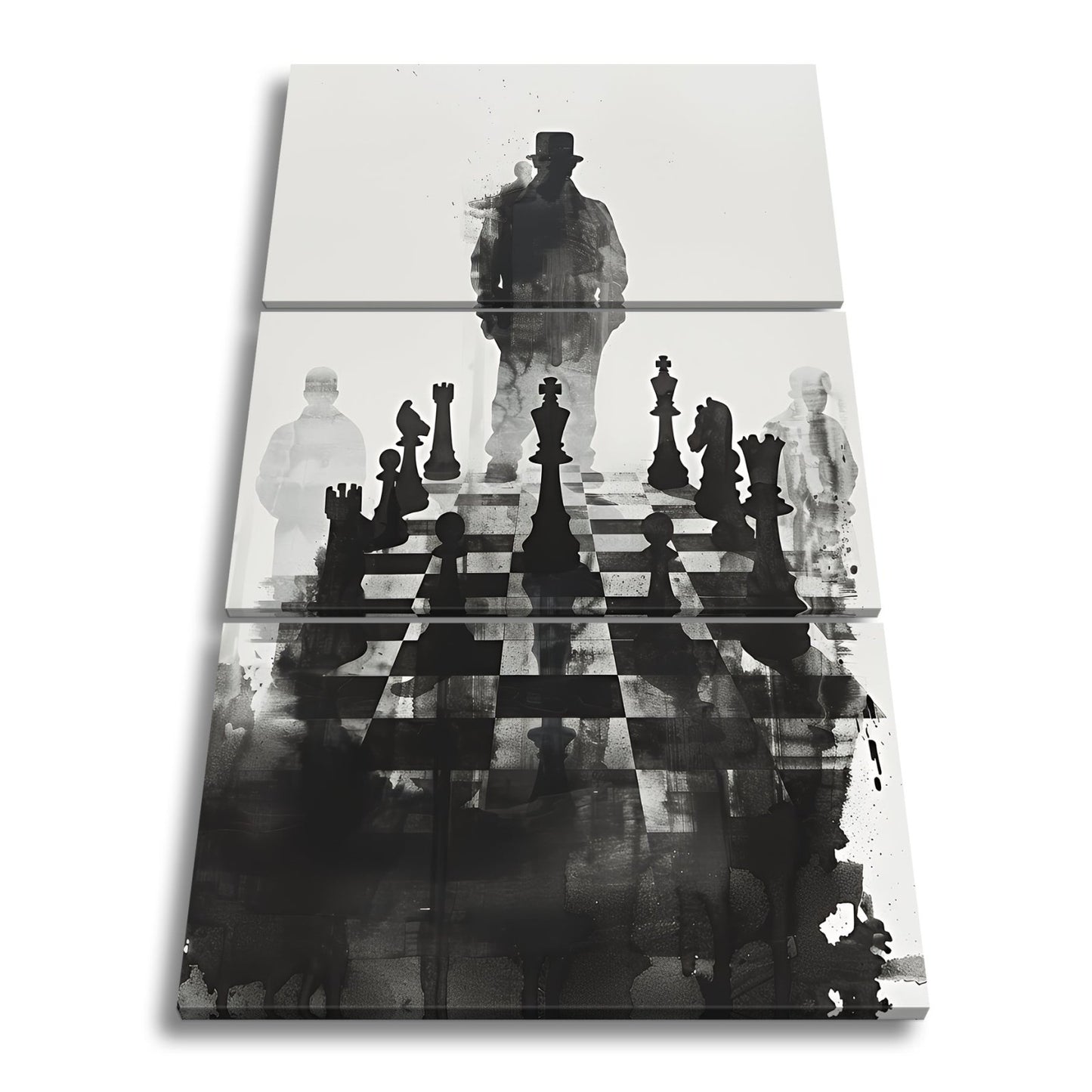 Leinwandbild Schachfiguren im Schatten eines geheimnisvollen Spielers - deyoli